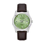 Mens Surveyor Automatic Silver & Brown Leather Strap Watch Pistachio Dial Product Image