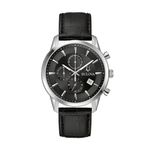 Mens Sutton Chronograph Silver & Black Leather Strap Watch Black Dial Product Image