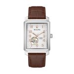 Mens Sutton Automatic Silver & Brown Leather Strap Rectangle Watch Silver Dial Product Image