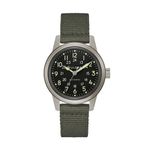 Mens Military Hack Automatic Silver & Green Nylon Strap Watch Black Dial Product Image