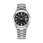 Mens Tsuyosa Automatic Silver-Tone Stainless Steel Watch Black Dial Product Image