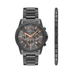 Mens Bank Chronograph Gunmetal Stainless Steel Watch & Bracelet Set Product Image