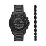 Mens Banks Chronograph Black Stainless Steel Watch & Necklace Set Product Image