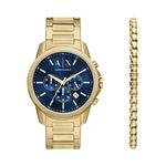 Mens Bank Chronograph Gold-Tone Stainless Steel Watch & Bracelet Set Product Image