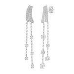 Diamond Chain Dangler Long Earrings Silver Product Image