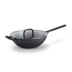 Milano 12" Aluminum Ceramic Wok w/ Lid Black Product Image