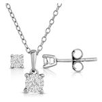 Diamond Solitaire Earrings and Necklace Set - .48twt Silver Product Image
