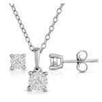 Diamond Solitaire Earrings and Necklace Set - .30twt Silver Product Image