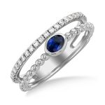 Split Band Diamond & Sapphire Ring - Size 9 Silver Product Image