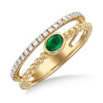 Split Band Diamond & Emerald Ring - Size 8 Gold Product Image