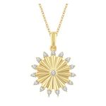 Diamond Fluted Circle Pendant Necklace Gold Product Image