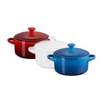 3pc Red White & Blue 24oz Stoneware Mini Round Cocotte Set Product Image