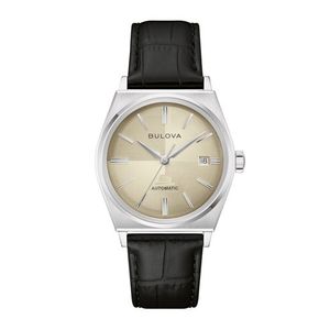 Mens Nothing But The Best Silver & Black Leather Strap Watch Beige Dial Product Image