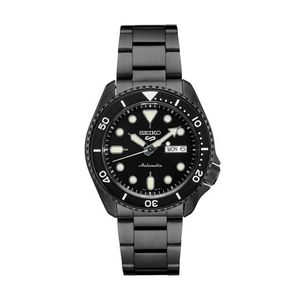 Mens Seiko 5 Sports Automatic Black Stainless Steel Watch, Black Dial Product Image