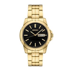 Mens Essentials Gold-Tone Stainless Steel Watch, Black Dial Product Image