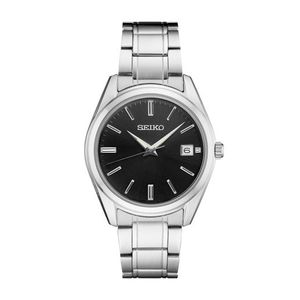 Mens Essentials Silver-Tone Stainless Steel Watch, Black Dial Product Image