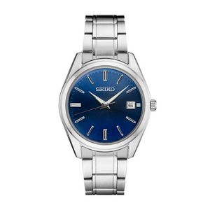 Mens Essentials Silver-Tone Stainless Steel Watch, Blue Dial Product Image
