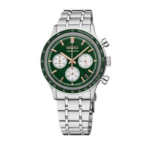 Mens Essentials Chronograph Silver-Tone Stainless Steel Watch, Green Dial Product Image