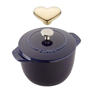 1.5qt Cast Iron Petite French Oven w/ Heart Knob Dark Blue Product Image