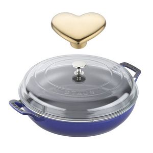 3.5qt Cast Iron Braiser w/ Glass Lid & Heart Knob Blue Product Image