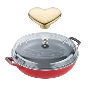 3.5qt Cast Iron Braiser w/ Glass Lid & Heart Knob Cherry Product Image
