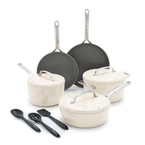 GreenPan GP5 Colors Ceramic Nonstick 11-Piece Cookware Set Cloud Cream/Stainless Steel Product Image