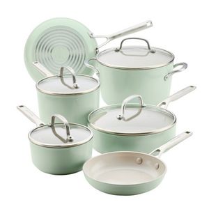 10pc Hard-Anodized Ceramic Induction Nonstick Cookware Set Pistachio Product Image