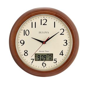 Dual Time Analog Digital Wood Wall Clock Product Image