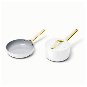 Nonstick Ceramic Minis Duo Cookware Set - Fry Pan & Saucepan White/Gold Product Image