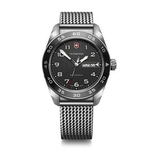 Mens Swiss Army Quartz Silver-Tone Stainless Stele Mesh Watch Black Dial Product Image