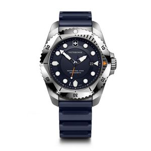 Mens Dive Pro Quartz Silver & Blue Rubber Strap Watch Blue Dial Product Image