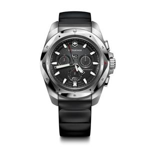 Mens I.N.O.X. Chronograph Silver & Black Rubber Strap Watch Black Dial Product Image