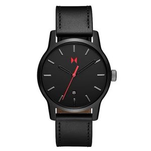 Mens Classic II Jet Black Leather Strap Watch Black Dial Product Image