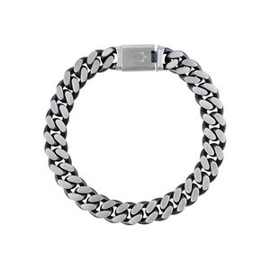 Classic 10mm Curb Silver-Tone Stainless Steel & Blue Bracelet 8.5" Product Image