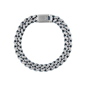 Classic 10mm Curb Silver-Tone Stainless Steel & Blue Bracelet 8" Product Image