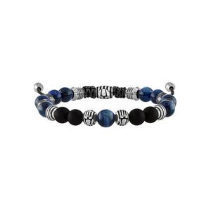 Classic Rare Blue Tigers Eye & Black Onyx Bolo Bracelet w/ Silver-Tone Beads Product Image