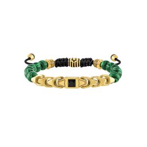 Classic Black Spinel & Malachite Beaded Bolo Bracelet w/ Gold-Tone Links Product Image