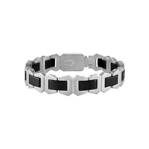 Icon Silver-Tone Stainless Steel & Black Ceramic Bracelet 8.5" Product Image