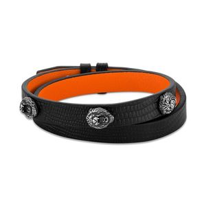 Marc Anthony Double Wrap Black & Orange Leather Bracele5 8"-8.5" Product Image