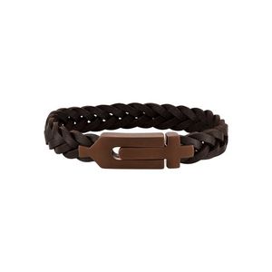 Marine Star Chocolate Stainless Steel & Brown Leather Bracelet 8" Product Image
