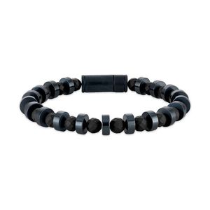 Marine Star Navy Stainless Steel & Black Onyx Beaded Bracelet 8" Product Image
