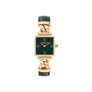 Ladies Cass Gold & Dark Green Leather Strap Square Watch Dark Green Dial Product Image