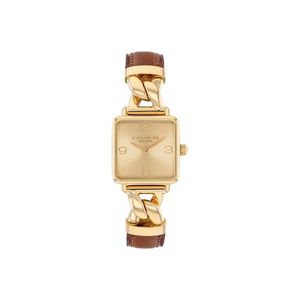 Ladies Cass Gold & Brown Leather Strap Square Watch Gold Dial Product Image