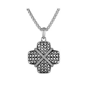 Bulova Link Sterling Silver & White Diamond Cross Hatch Necklace 24"-26" Product Image