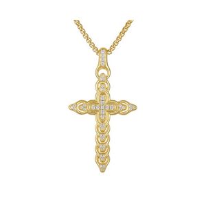 Bulova Link 14K Gold Sterling Silver & White Diamond Cross Necklace 24"-26" Product Image