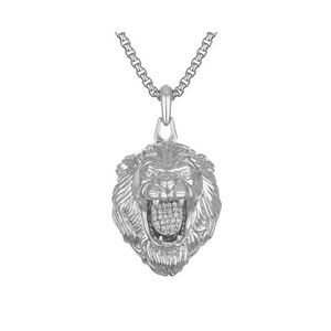 Marc Anthony Sterling Silver & White Diamond Large Lion Head Necklace 24"-26" Product Image
