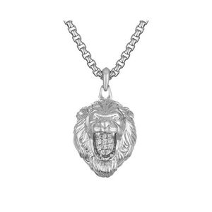Marc Anthony Sterling Silver & White Diamond Small Lion Head Necklace 24"-26" Product Image
