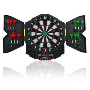 Costway - Professional Electronic Dartboard Cabinet Set w/ 12 Darts Game Room LED Display - Black Product Image