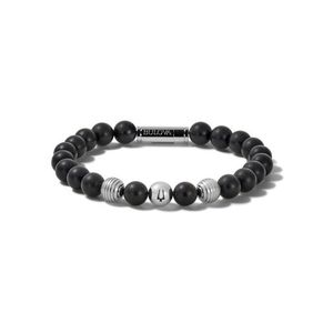 Classic Black Onyx & Stainless Steel Bead Bracelet - Large Product Image