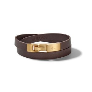 Classic Brown Leather & Gold Clasp Double Wrap Bracelet - Large Product Image